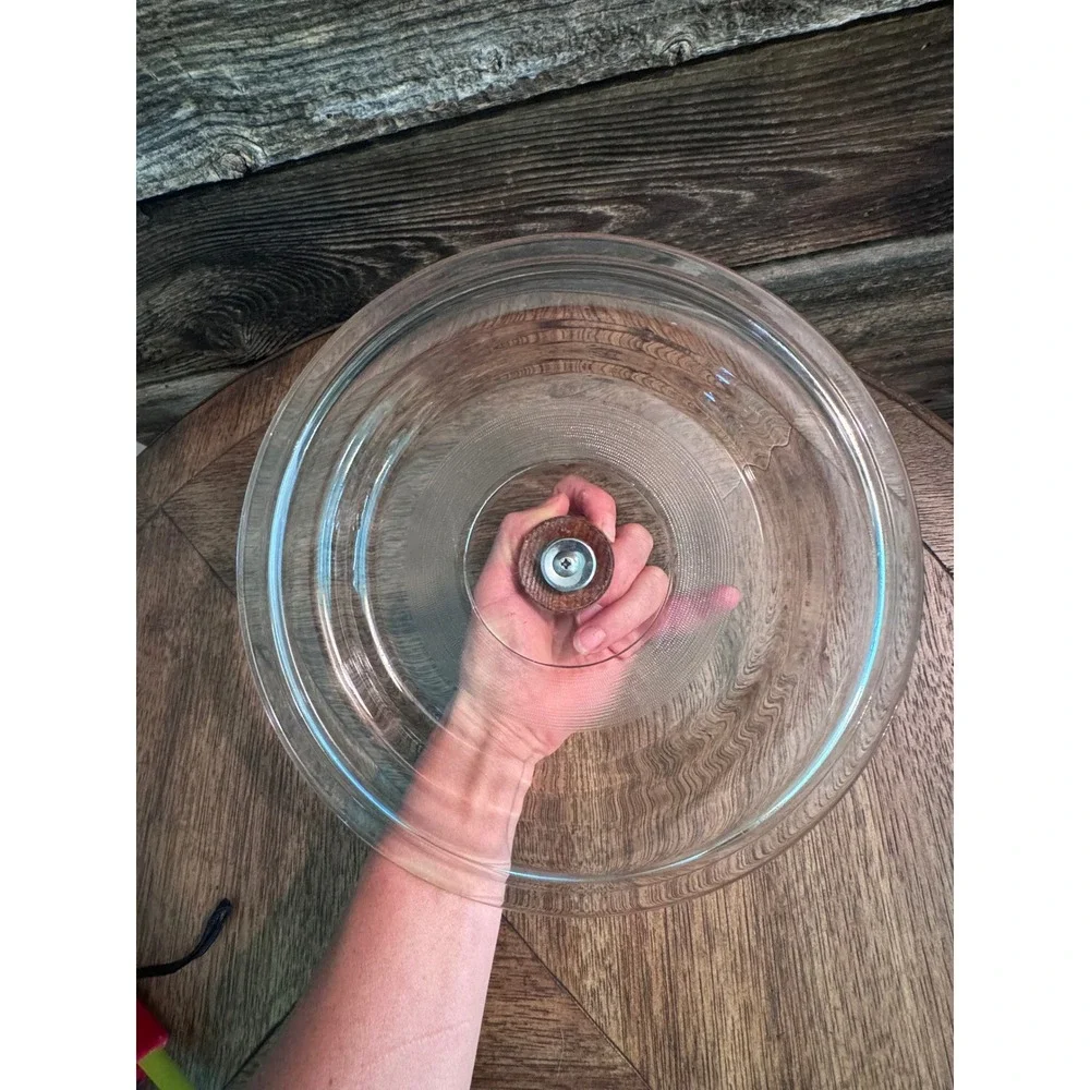 Vintage Clear Glass Pot Lid Pyrex with Wood Knob 10.25 Inch Skillet Cover